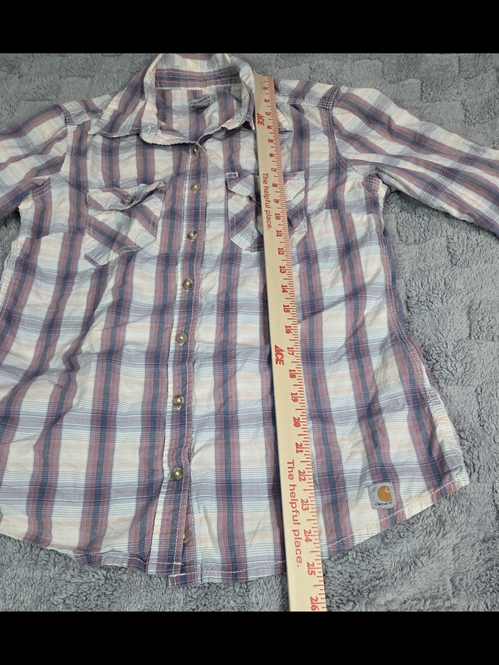 Carhartt Girls Plaid Button-Down Shirt in Pink and Blue Size S - Picture 8 of 16